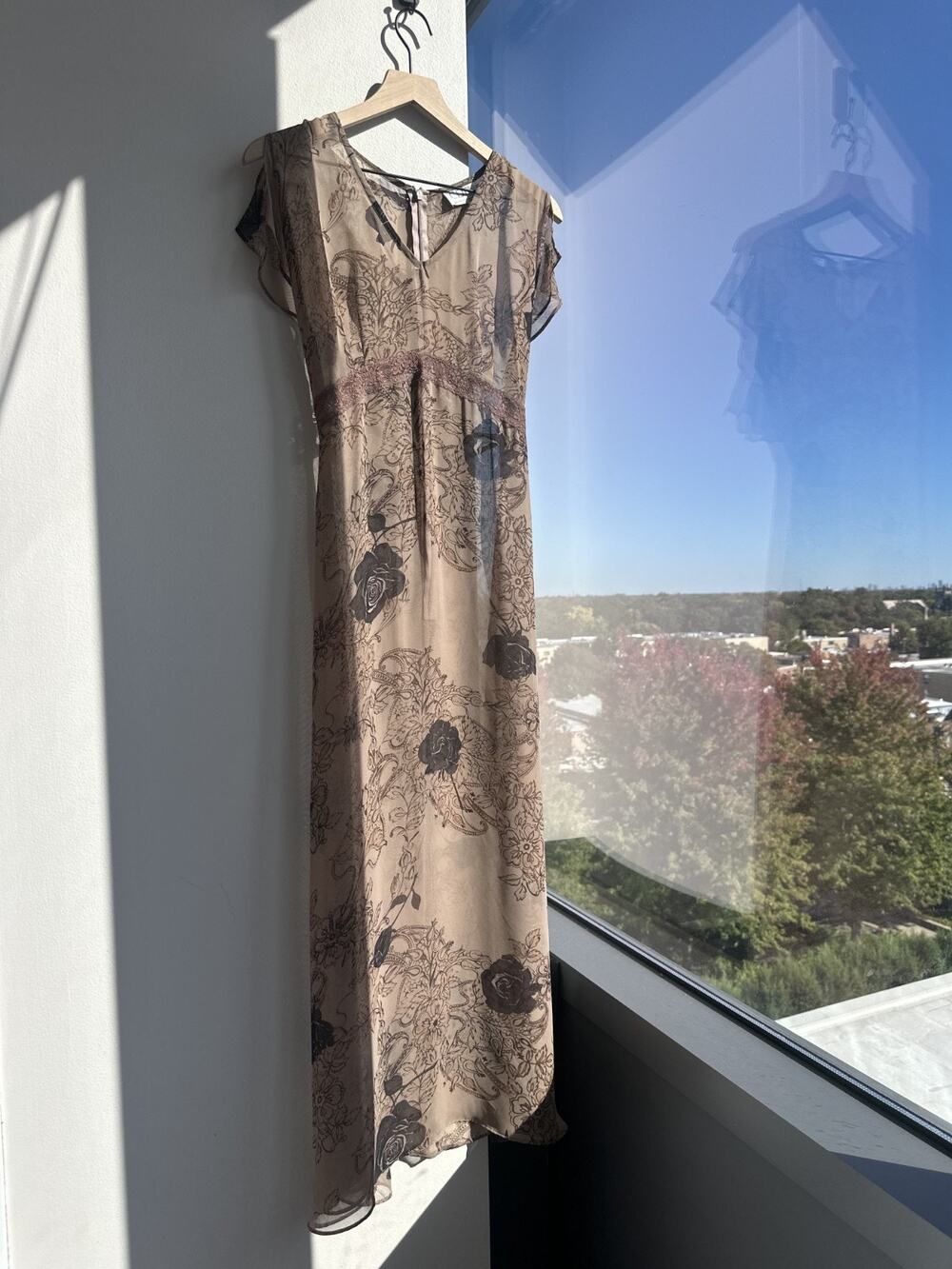 Vintage CDC 1990s Y2K Whimsigoth Sheer Brown Floral Maxi Dress Sz 6